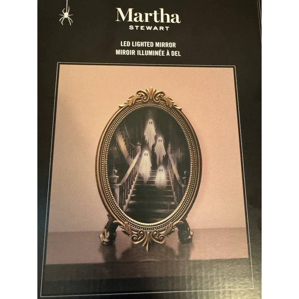 Martha Stewart Halloween LED Lighted Mirror Gold Ornate Ghost Staircase